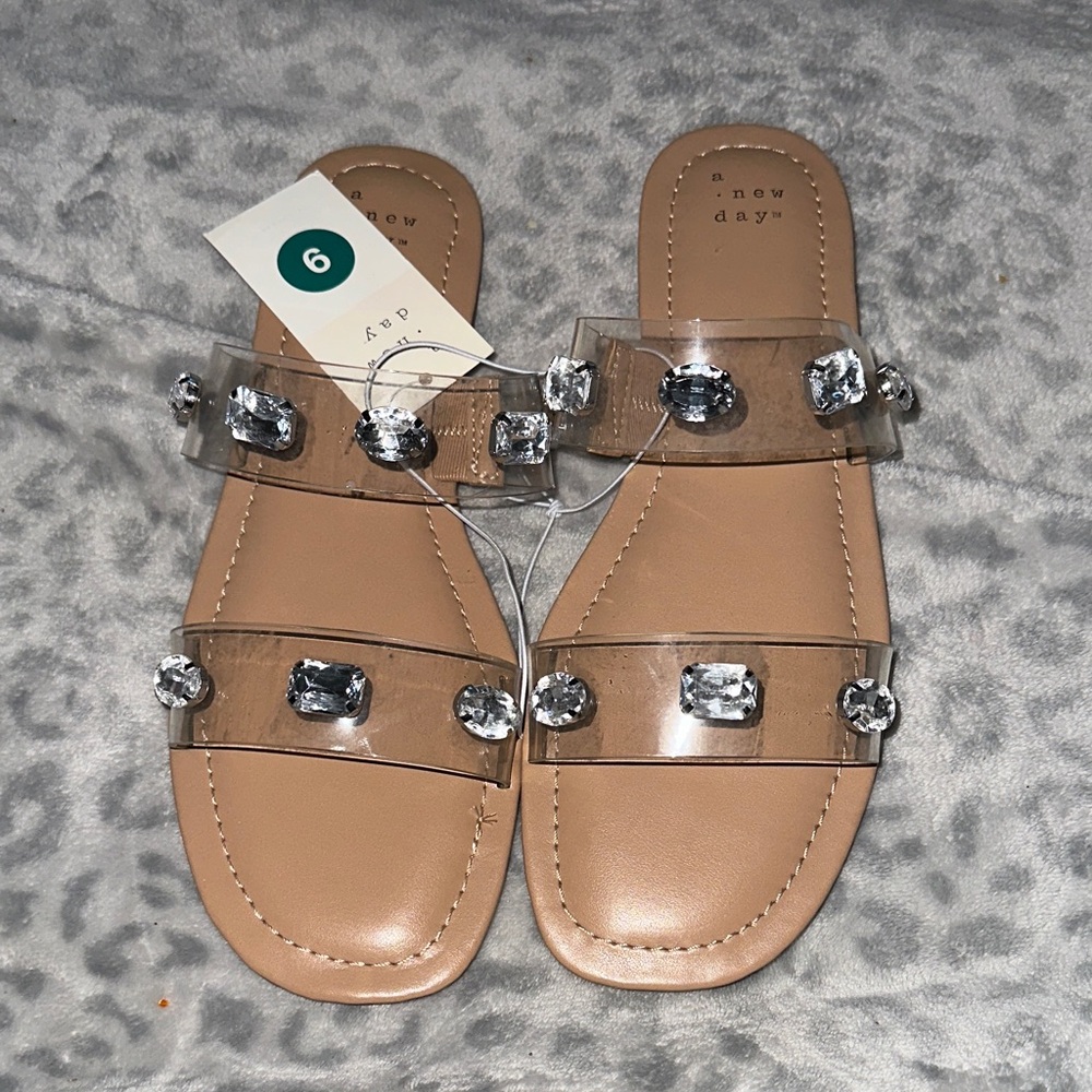 A New Day Gem-Embellished Slide Sandals - Nude
